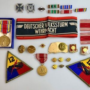 WW2 WWII U.S. & German Insignia Military Lot Medals Patches Pins Sterling Silver